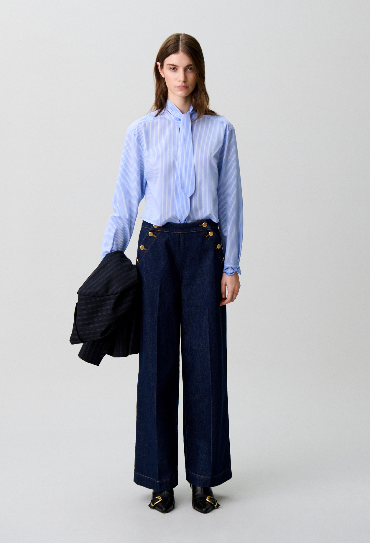 Weite Marlene-Jeans mit Knopfleiste Damen - Denim-raw - Claudie Pierlot