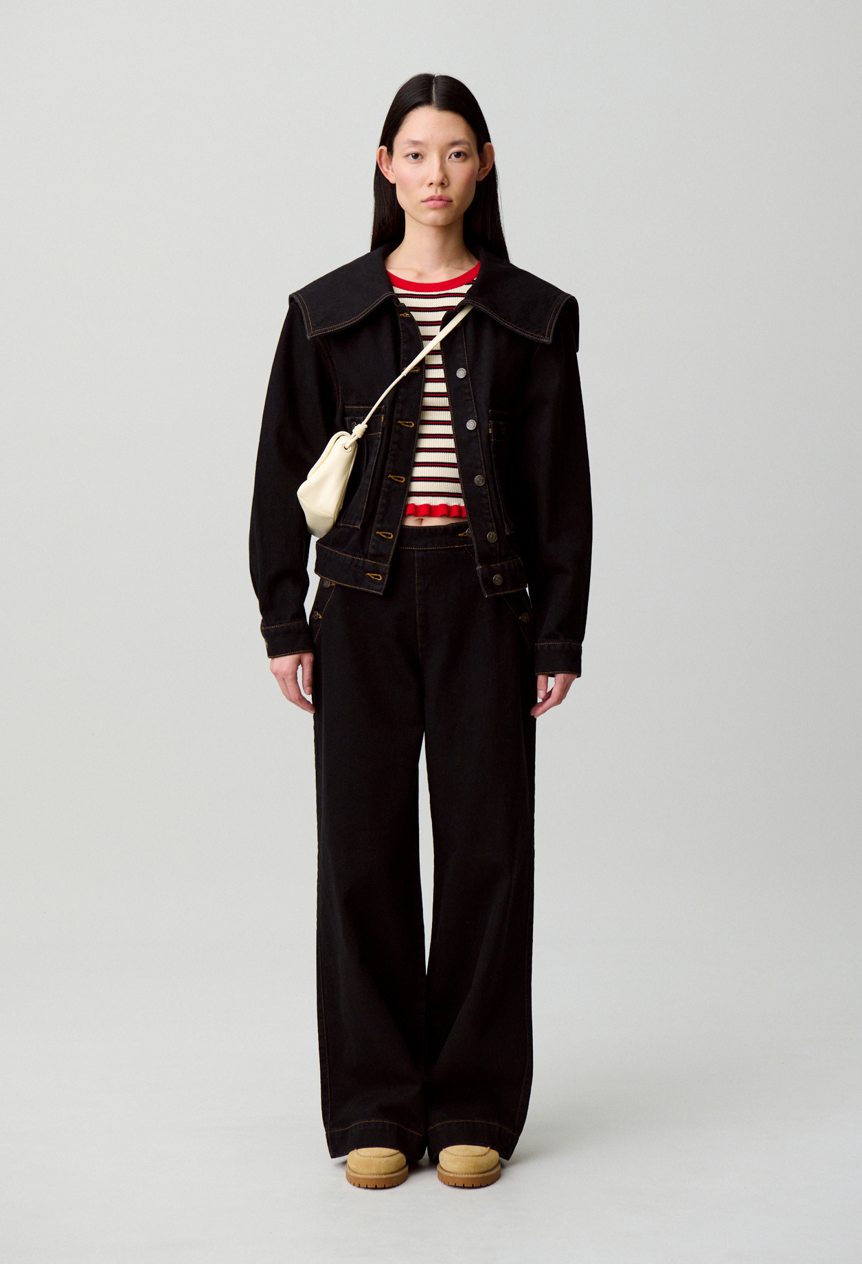 Schwarze Denimjacke Vareuse-Kragen Damen - Schwarz - Claudie Pierlot