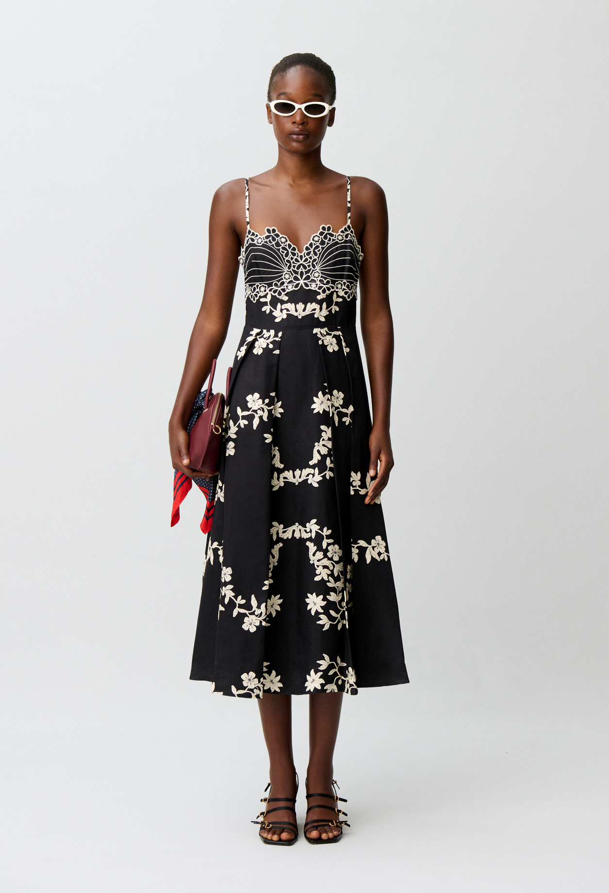 Trägerkleid mit Blumenstickerei Damen - Dunkler print - Claudie Pierlot