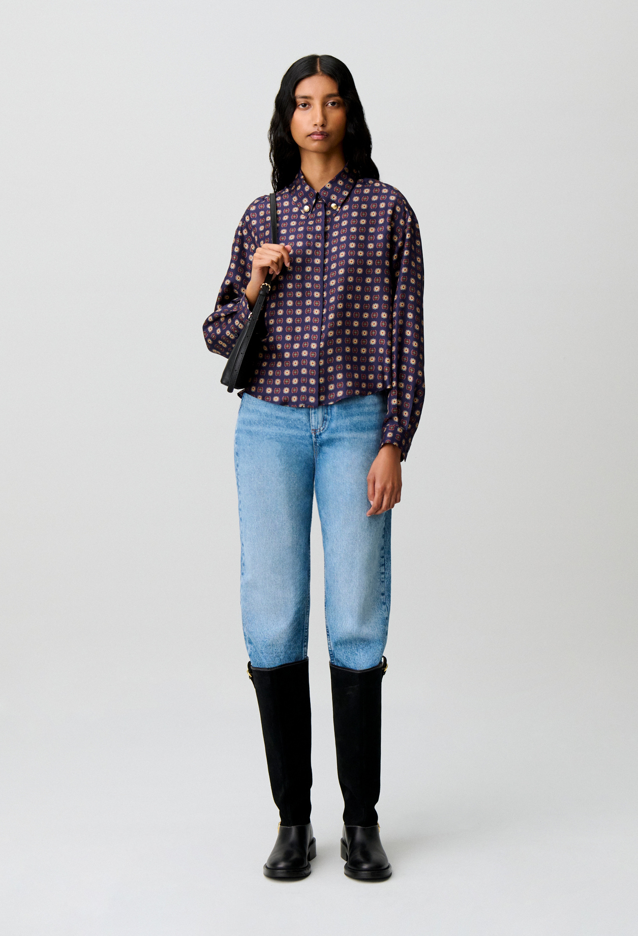 Bedrucktes Seidenhemd Damen - Marineblaue-print - Claudie Pierlot