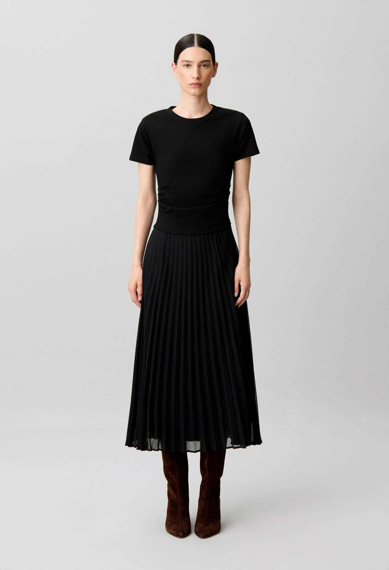 Gerades Plisseekleid Materialmix Damen - Schwarz - Claudie Pierlot