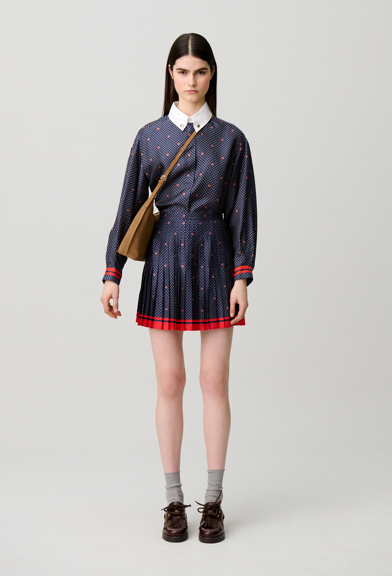 Kurzer plissierter Satinrock Damen - Dunkler print - Claudie Pierlot