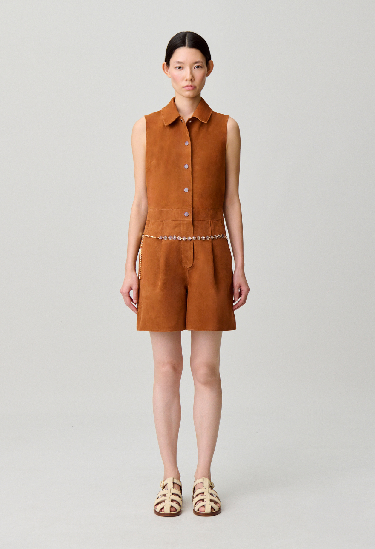 Ärmelloser Lederoverall Damen - Kamel - Claudie Pierlot